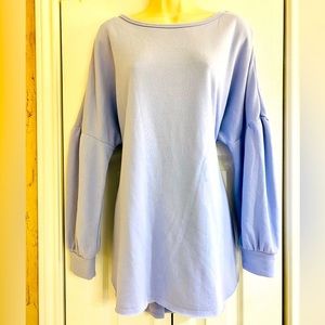 Lauren Conrad Periwinkle Blue Lilac Puff Sleeve Tunic Top Sweatshirt NWT LARGE